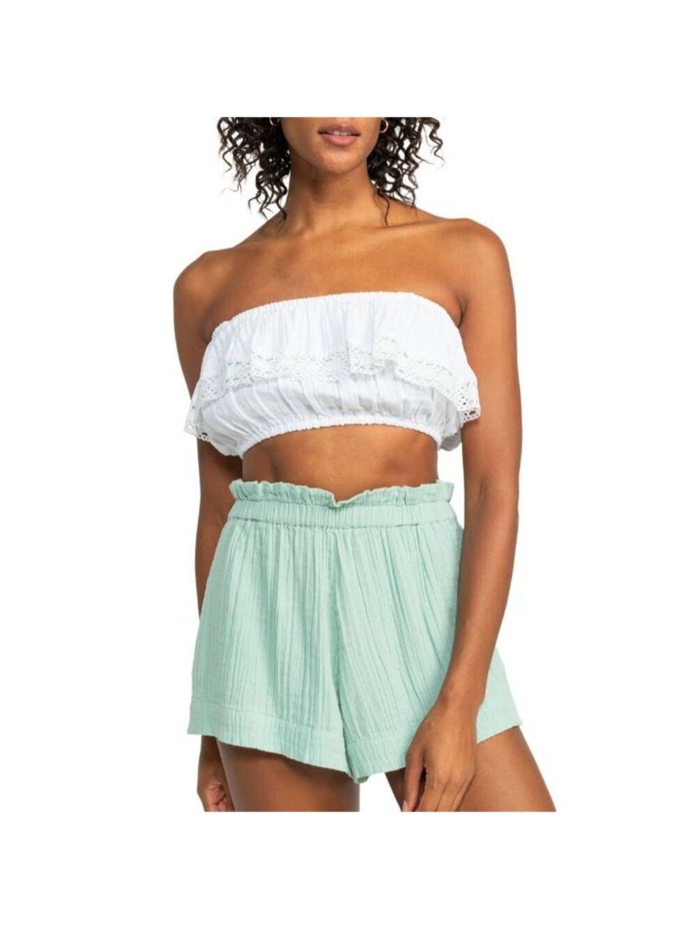 Roxy Womens Golden Tropic Elasticated Crop Vibes Tube Top Snow White Size M NWT